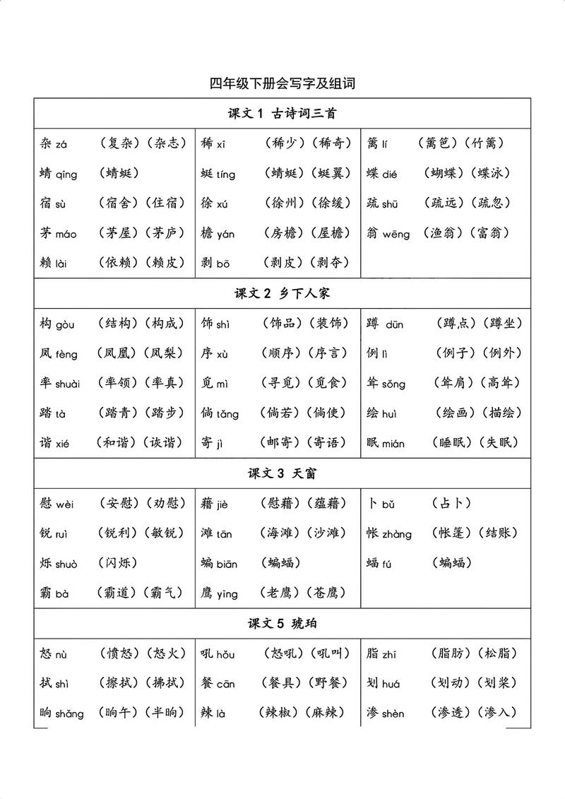 构组词语(语文四年级下册写字表组词)